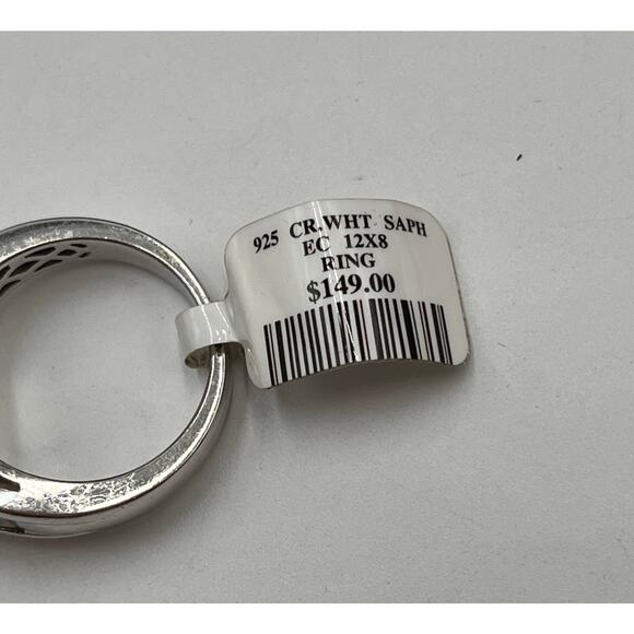 Designer Emerald Cut Lab Created White Sapphire Sterling Silver Ring Sz 7 1/4 - Picture 9 of 9